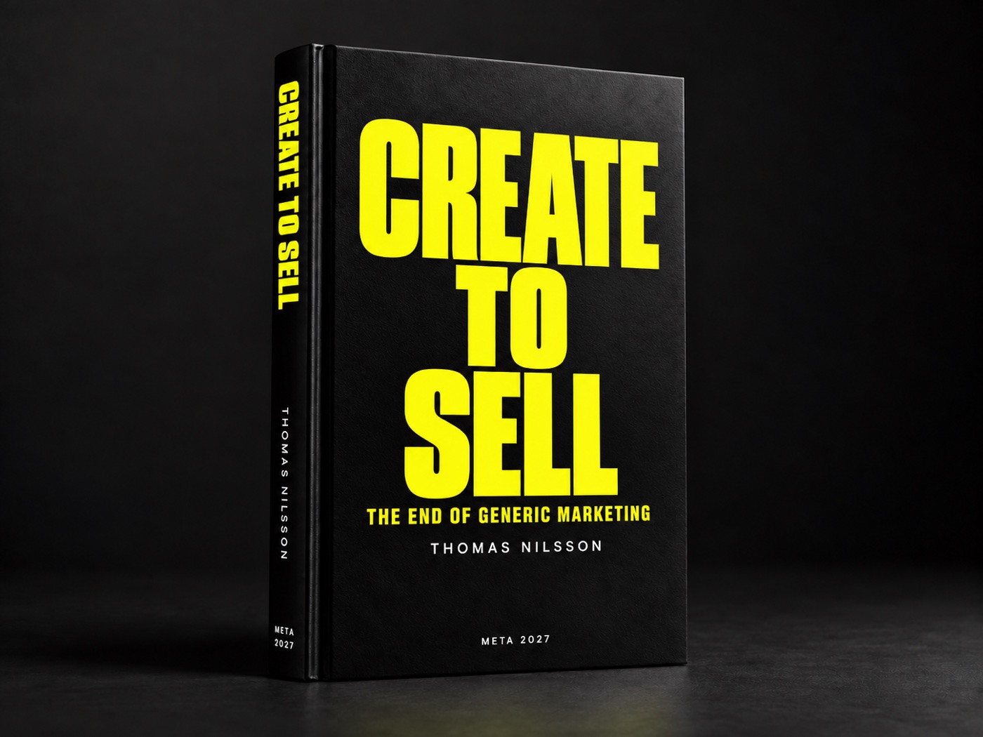 Omslagskoncept för Create to Sell av Thomas Nilsson, Meta 2027